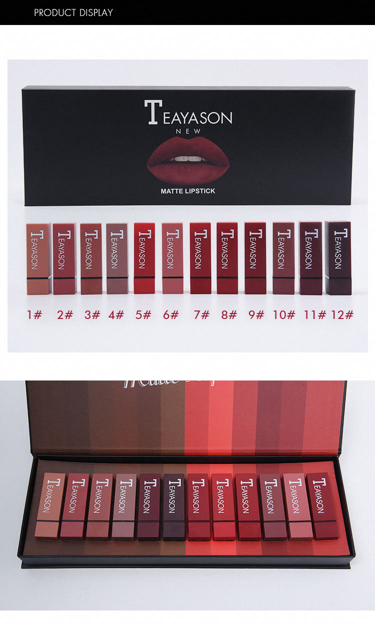 New set of hard box 12 color square tube lipstick