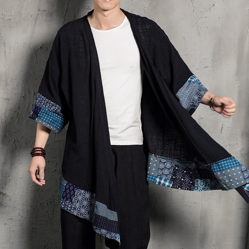 Retro style cotton and linen shirt men