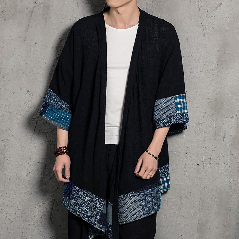 Retro style cotton and linen shirt men