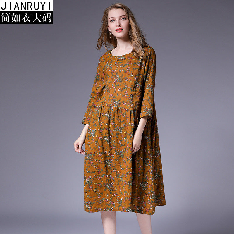 large size women's fat mm autumn new linen cotton literary