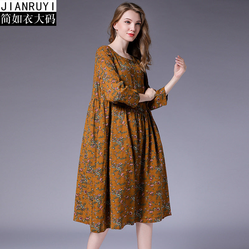 large size women's fat mm autumn new linen cotton literary