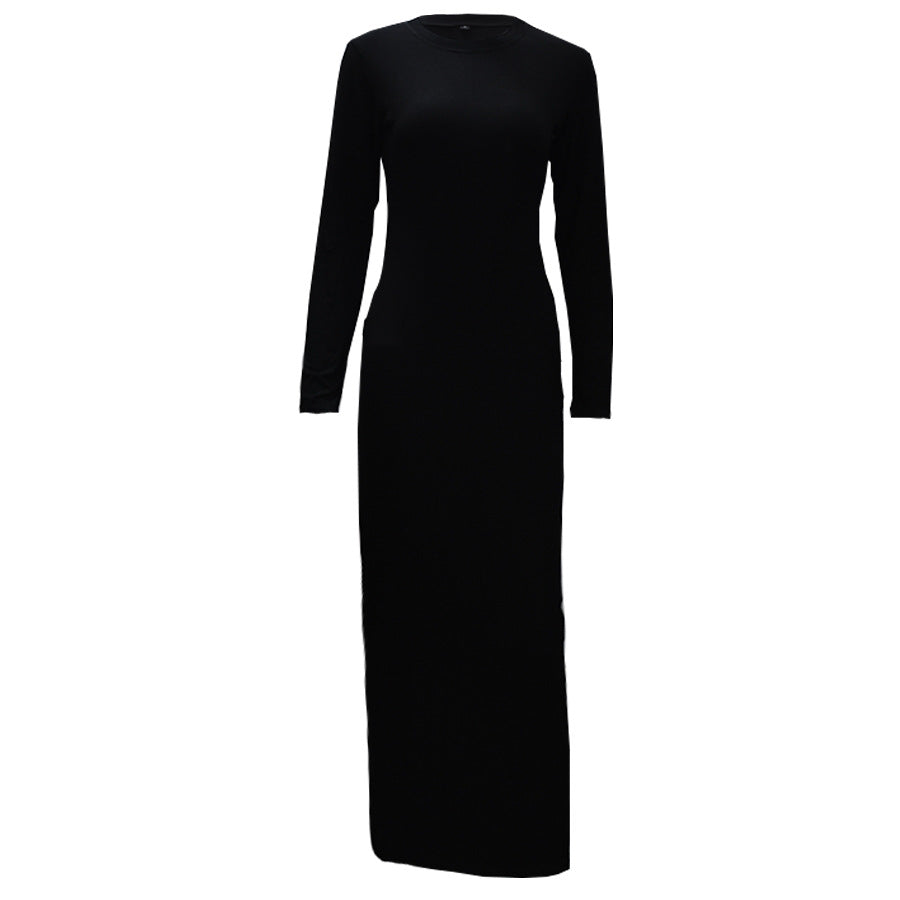 Europe and the United States trend modal cotton thin round neck long-sleeved solid color dress