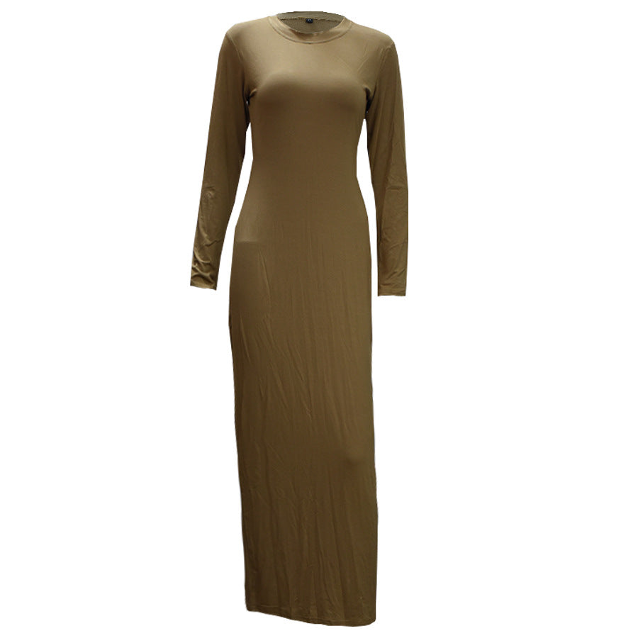 Europe and the United States trend modal cotton thin round neck long-sleeved solid color dress