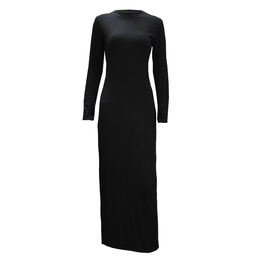 Europe and the United States trend modal cotton thin round neck long-sleeved solid color dress