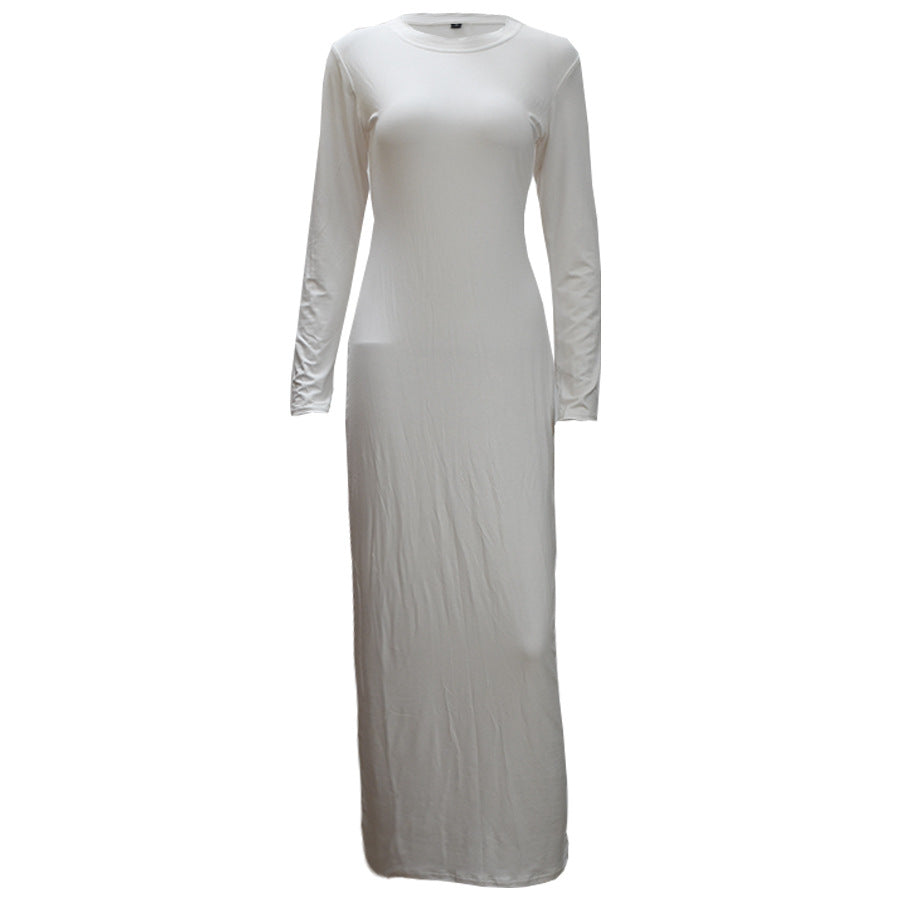 Europe and the United States trend modal cotton thin round neck long-sleeved solid color dress