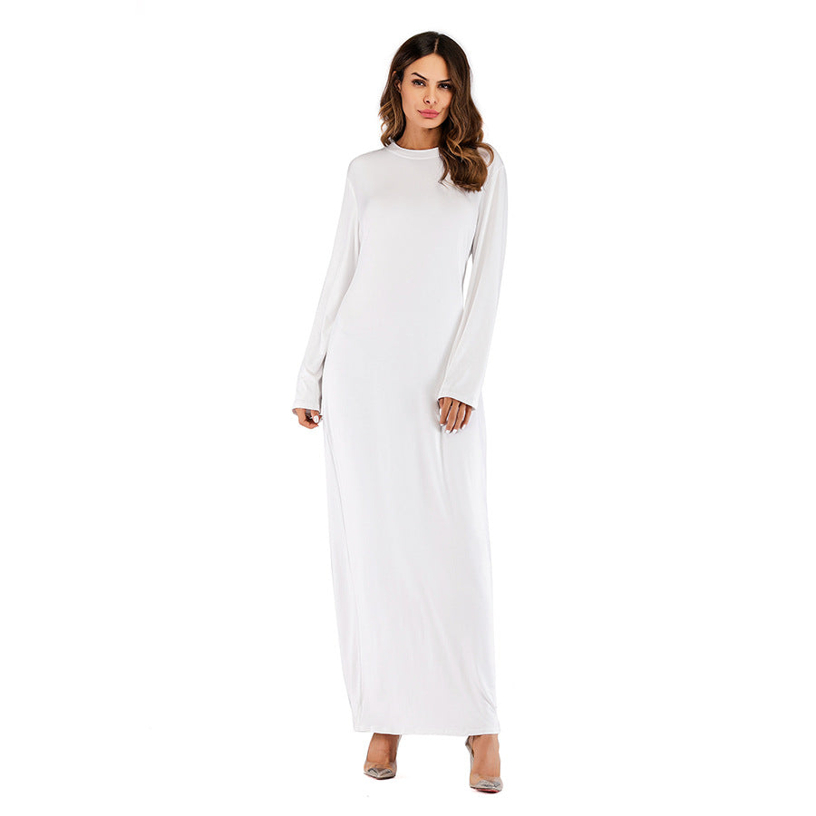 Europe and the United States trend modal cotton thin round neck long-sleeved solid color dress