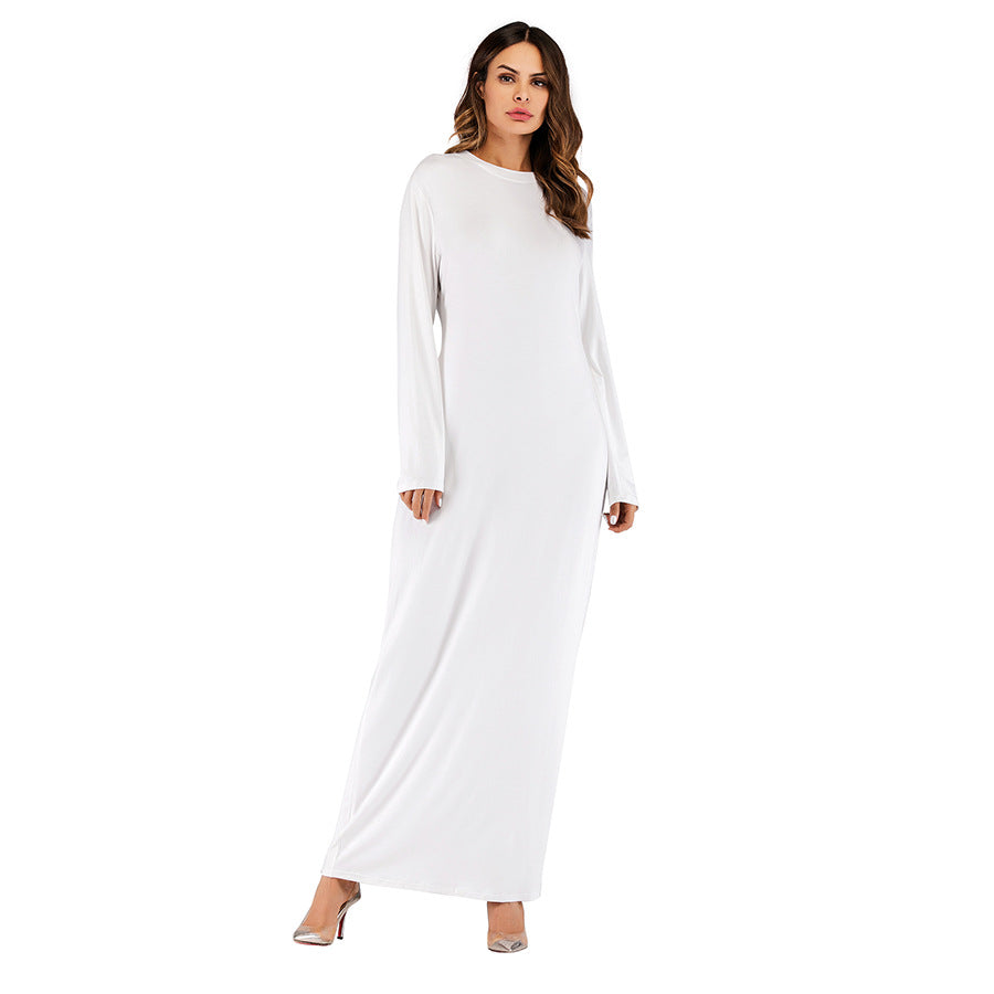 Europe and the United States trend modal cotton thin round neck long-sleeved solid color dress