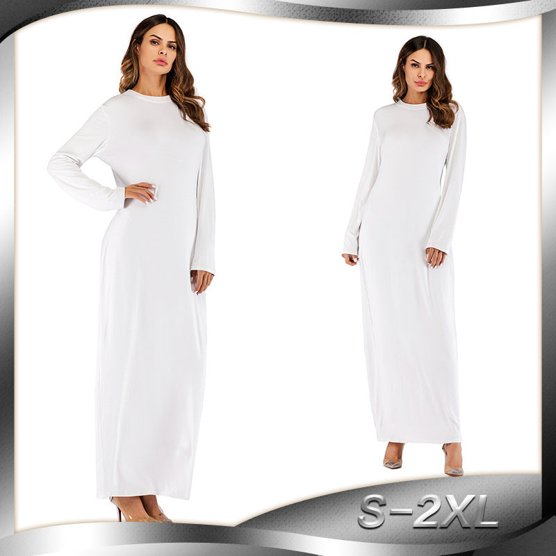 Europe and the United States trend modal cotton thin round neck long-sleeved solid color dress