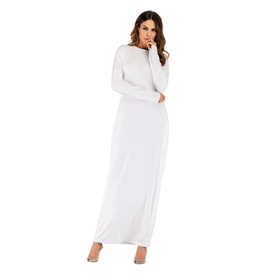 Europe and the United States trend modal cotton thin round neck long-sleeved solid color dress