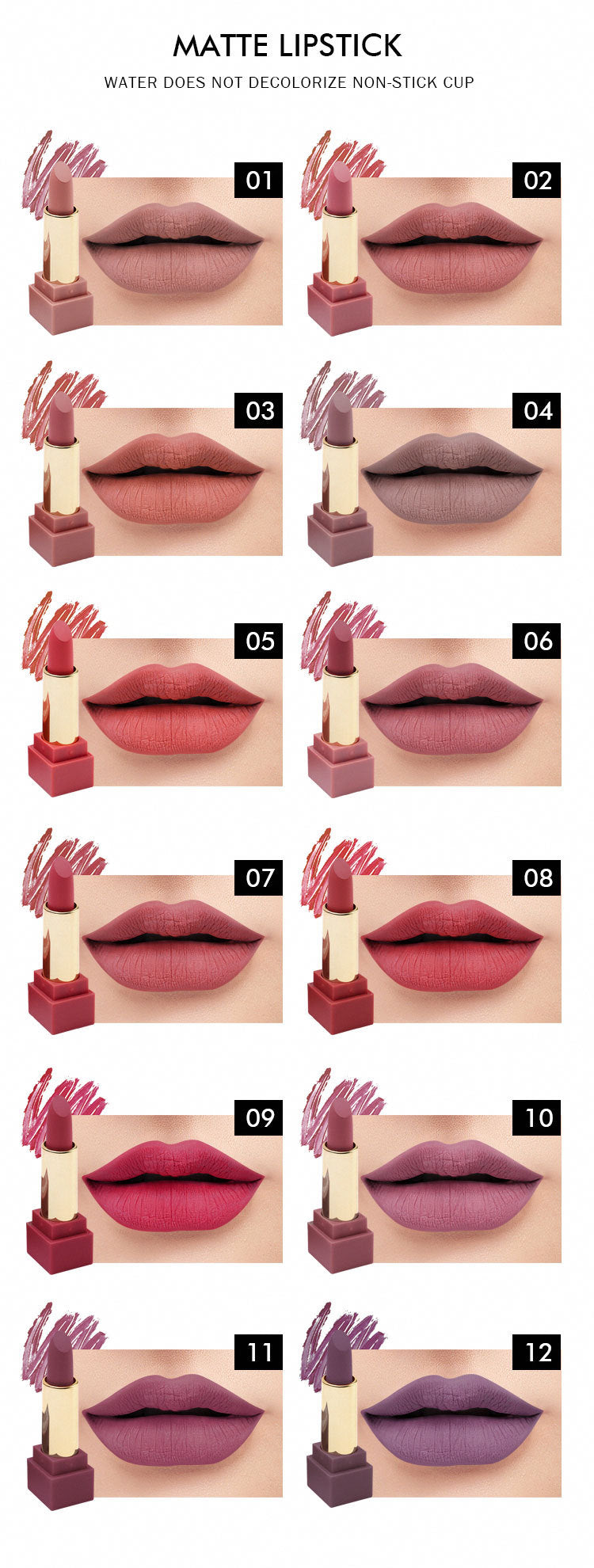 New set of hard box 12 color square tube lipstick