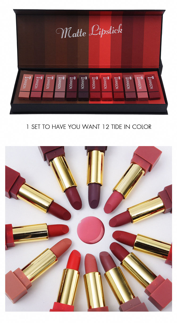 New set of hard box 12 color square tube lipstick