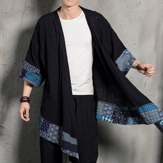 Retro style cotton and linen shirt men