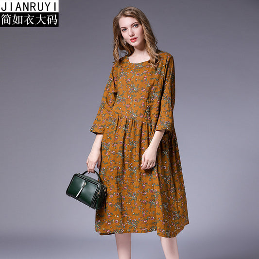 large size women's fat mm autumn new linen cotton literary
