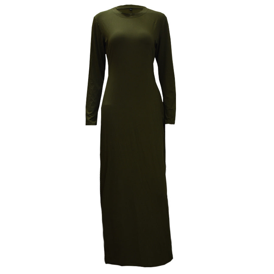 Europe and the United States trend modal cotton thin round neck long-sleeved solid color dress