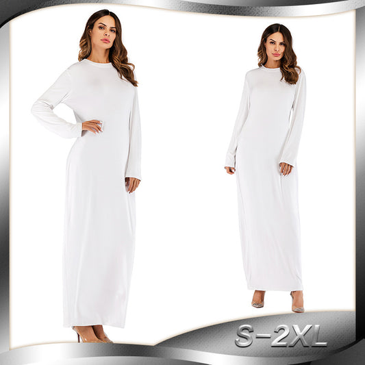 Europe and the United States trend modal cotton thin round neck long-sleeved solid color dress