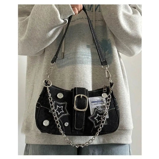 Starry Denim Shoulder Bag